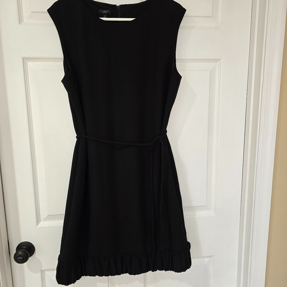 Talbots Sleeveless Sheath Black Dress Gathered Hem Tie Waist Lined‎ Size 16